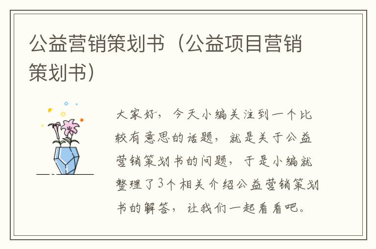 公益营销策划书（公益项目营销策划书）