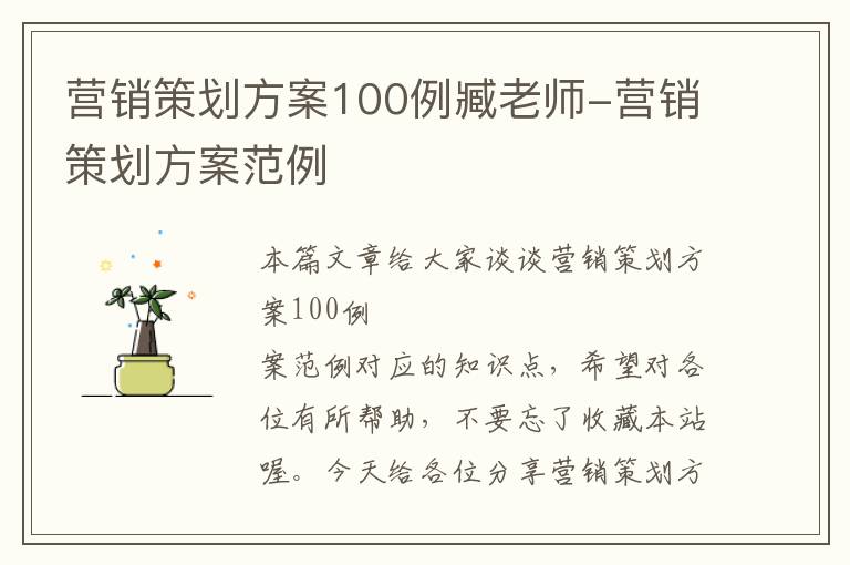 营销策划方案100例臧老师-营销策划方案范例