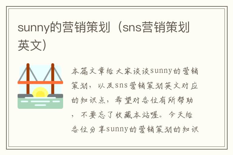 sunny的营销策划（sns营销策划英文）