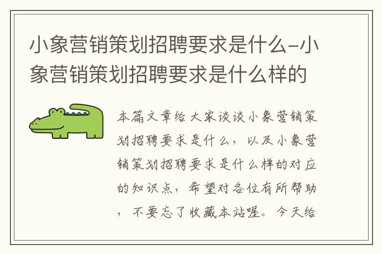 小象营销策划招聘要求是什么-小象营销策划招聘要求是什么样的