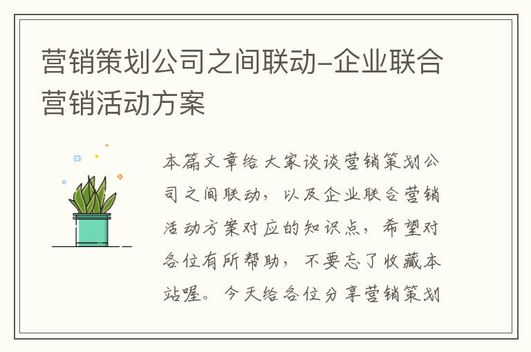 营销策划公司之间联动-企业联合营销活动方案