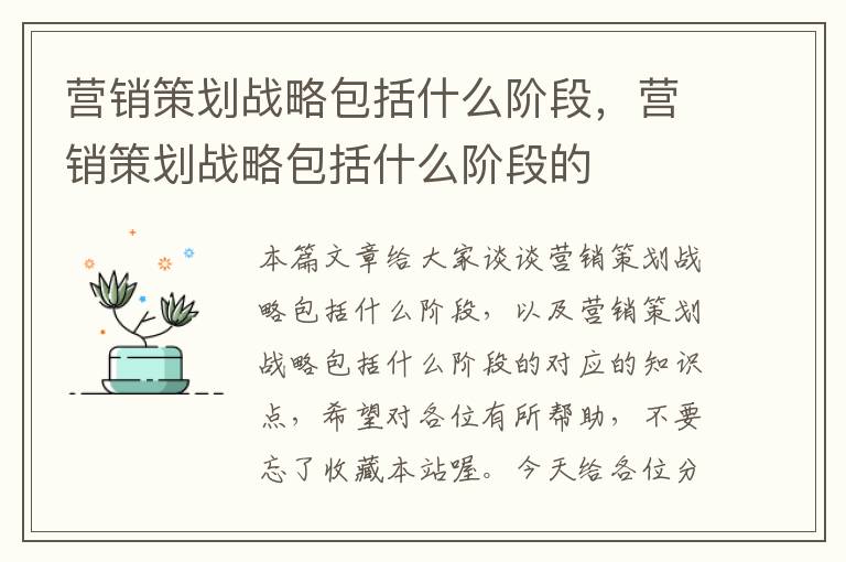 营销策划战略包括什么阶段，营销策划战略包括什么阶段的