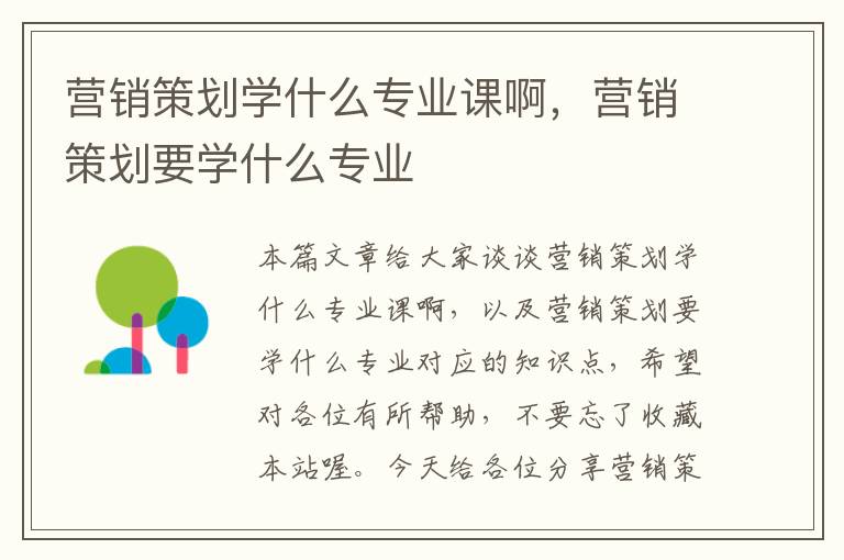 营销策划学什么专业课啊，营销策划要学什么专业