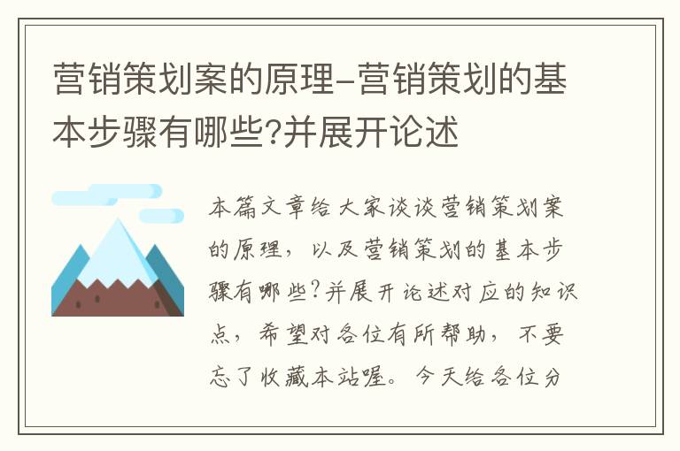 营销策划案的原理-营销策划的基本步骤有哪些?并展开论述