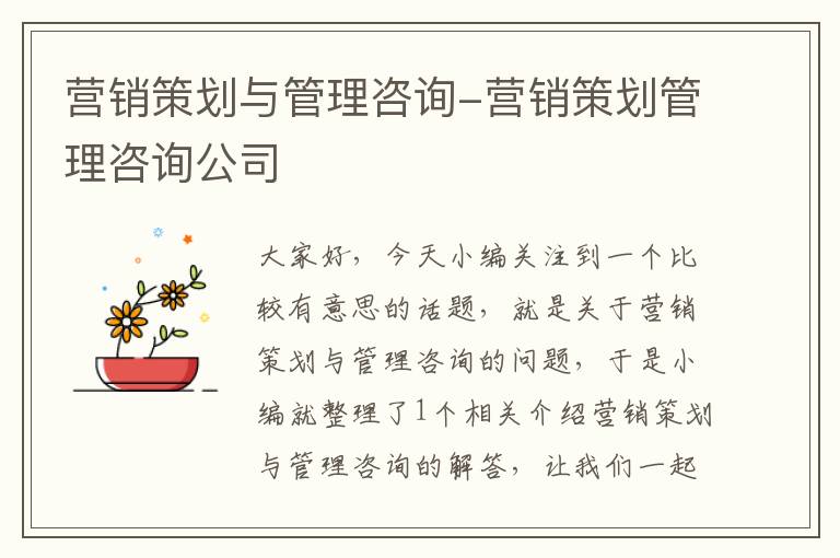 营销策划与管理咨询-营销策划管理咨询公司