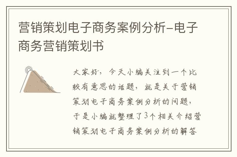 营销策划电子商务案例分析-电子商务营销策划书