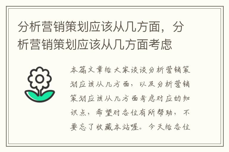 分析营销策划应该从几方面，分析营销策划应该从几方面考虑