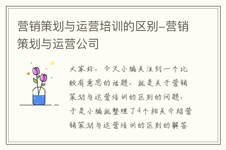 营销策划与运营培训的区别-营销策划与运营公司