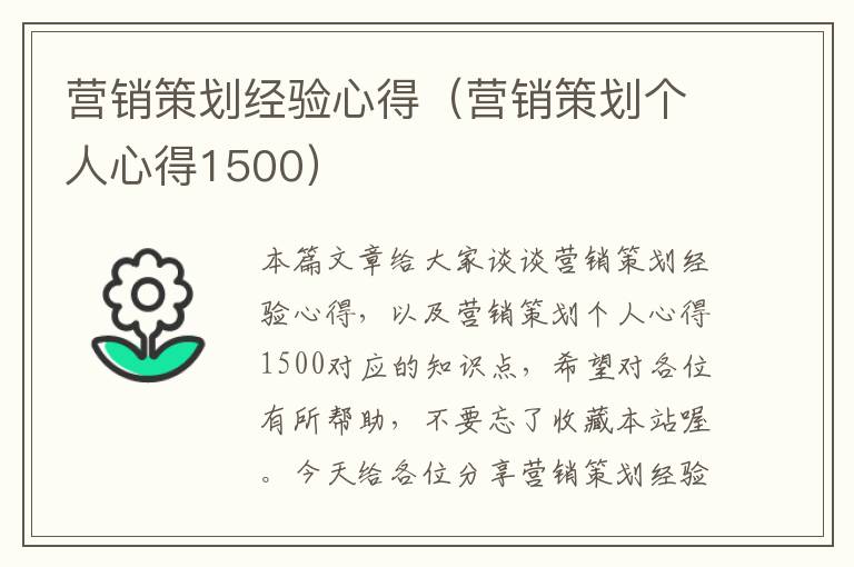 营销策划经验心得（营销策划个人心得1500）