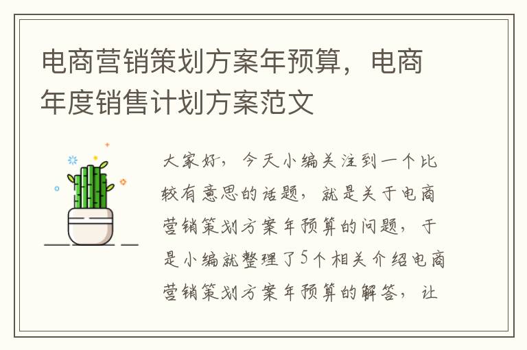 电商营销策划方案年预算，电商年度销售计划方案范文