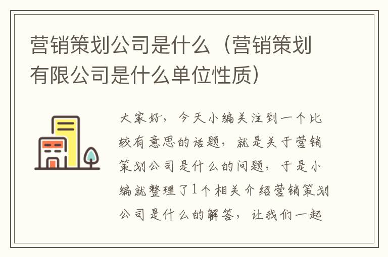 营销策划公司是什么（营销策划有限公司是什么单位性质）