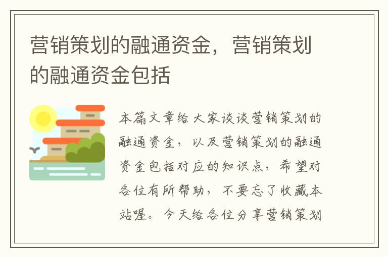 营销策划的融通资金，营销策划的融通资金包括