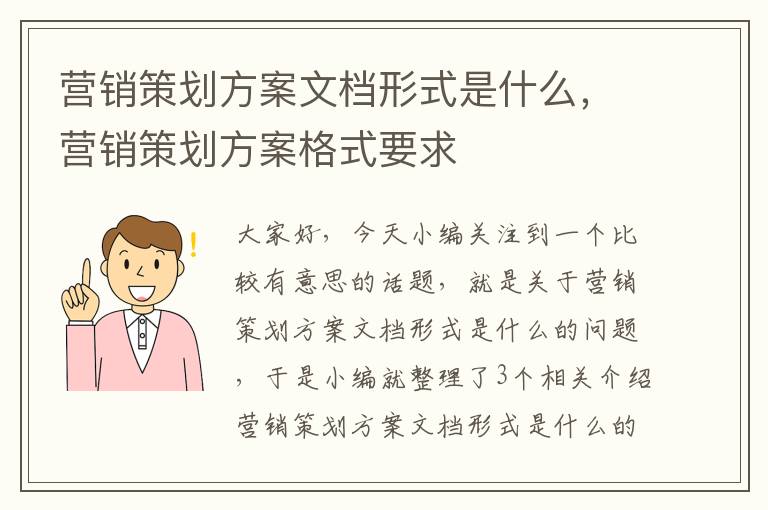 营销策划方案文档形式是什么，营销策划方案格式要求