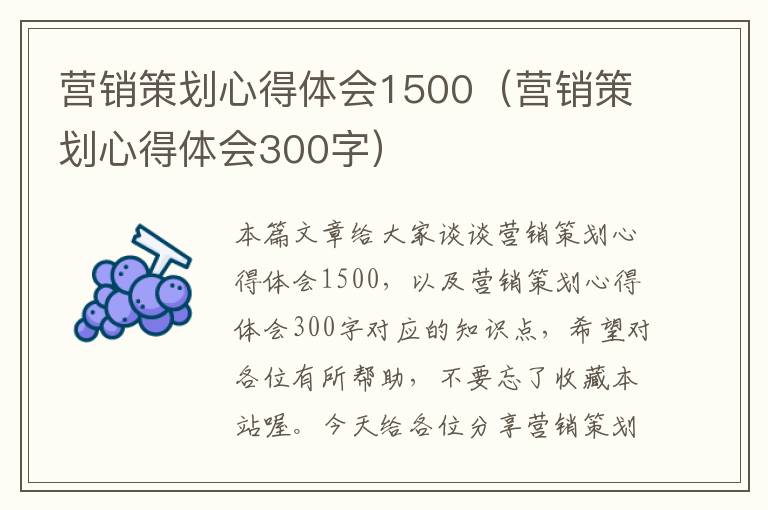 营销策划心得体会1500（营销策划心得体会300字）