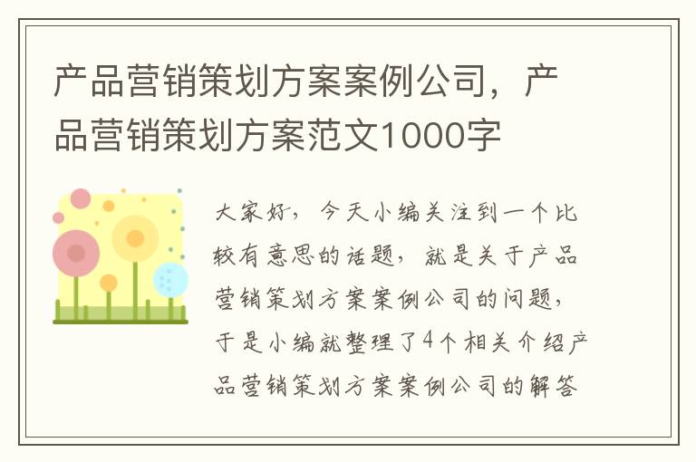 产品营销策划方案案例公司，产品营销策划方案范文1000字