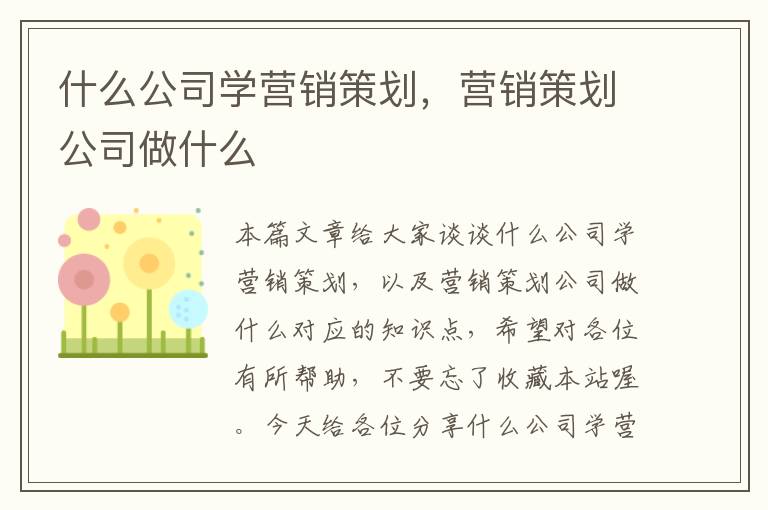 什么公司学营销策划，营销策划公司做什么