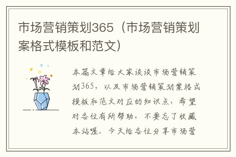 市场营销策划365（市场营销策划案格式模板和范文）