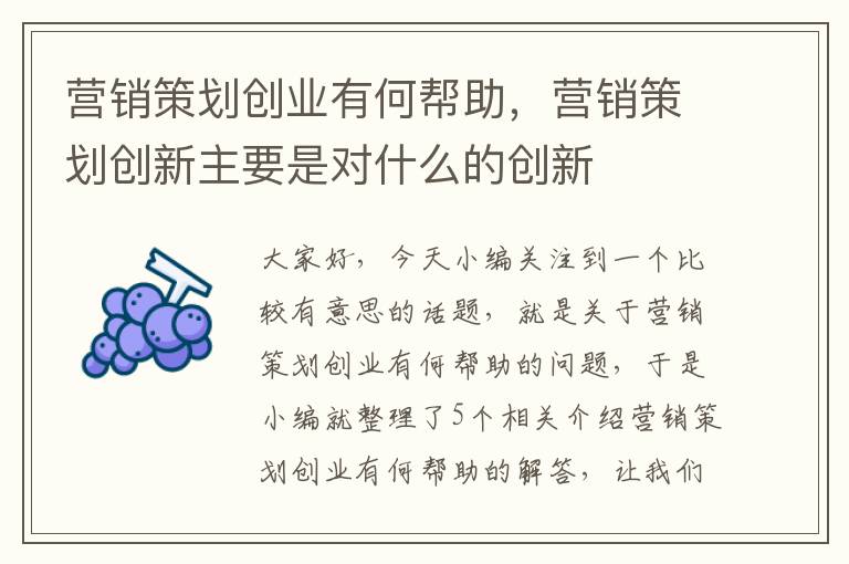 营销策划创业有何帮助，营销策划创新主要是对什么的创新