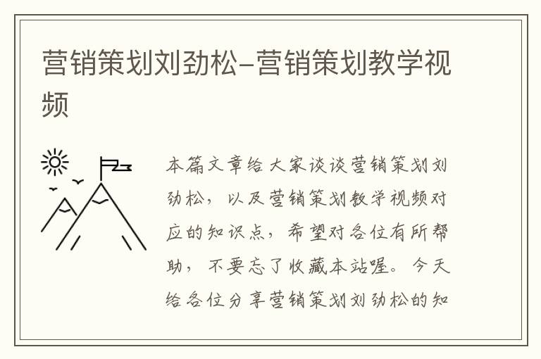 营销策划刘劲松-营销策划教学视频