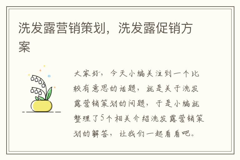 洗发露营销策划，洗发露促销方案