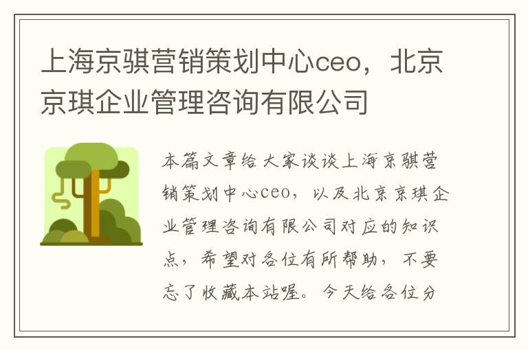 上海京骐营销策划中心ceo，北京京琪企业管理咨询有限公司