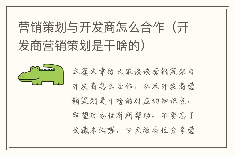 营销策划与开发商怎么合作（开发商营销策划是干啥的）