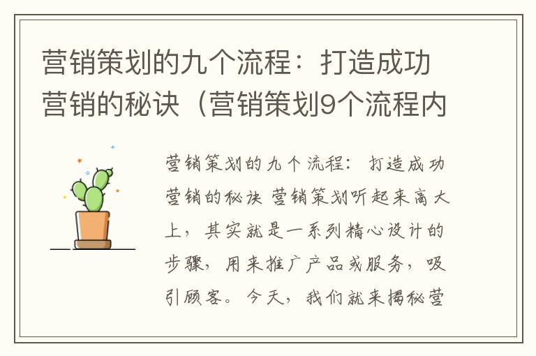 营销策划的九个流程：打造成功营销的秘诀（营销策划9个流程内容）