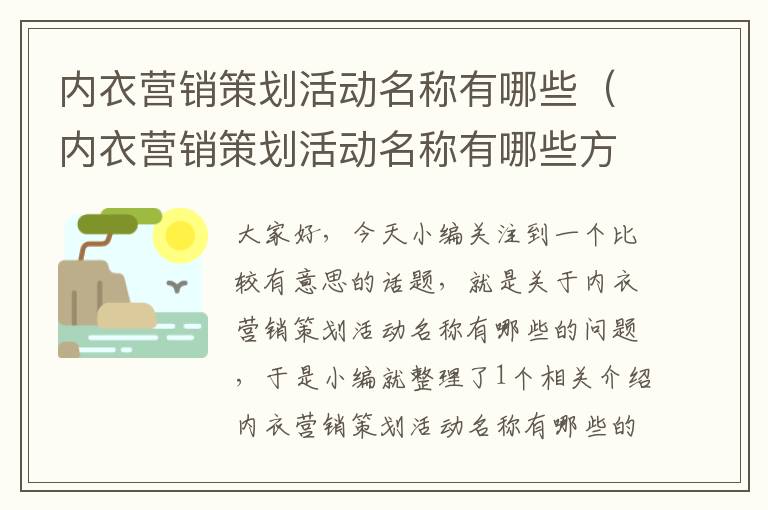 内衣营销策划活动名称有哪些（内衣营销策划活动名称有哪些方面）