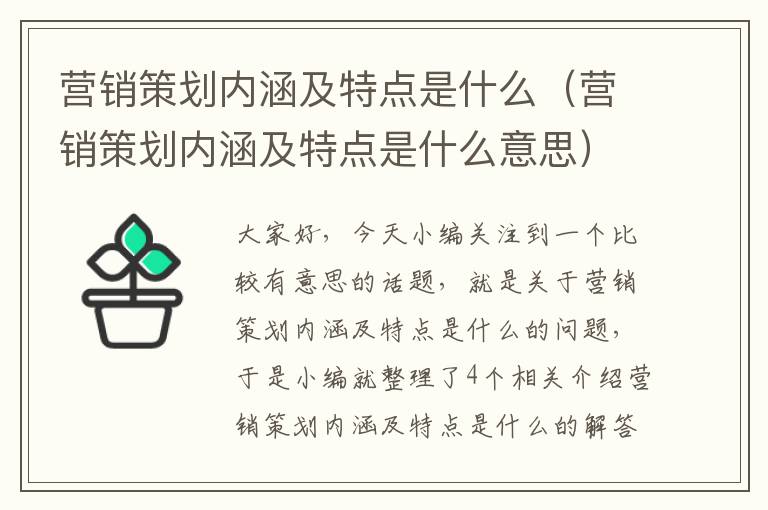 营销策划内涵及特点是什么（营销策划内涵及特点是什么意思）