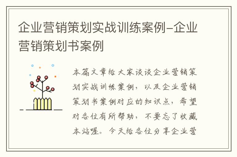 企业营销策划实战训练案例-企业营销策划书案例