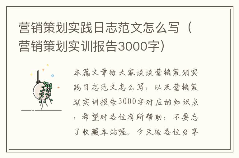 营销策划实践日志范文怎么写（营销策划实训报告3000字）