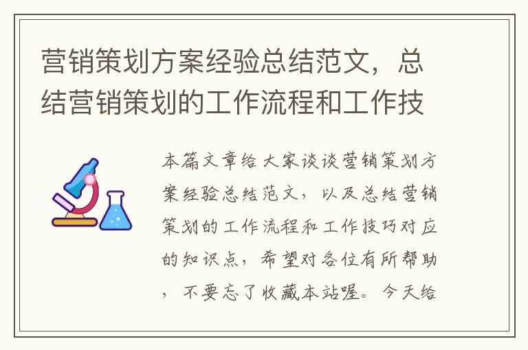 营销策划方案经验总结范文，总结营销策划的工作流程和工作技巧