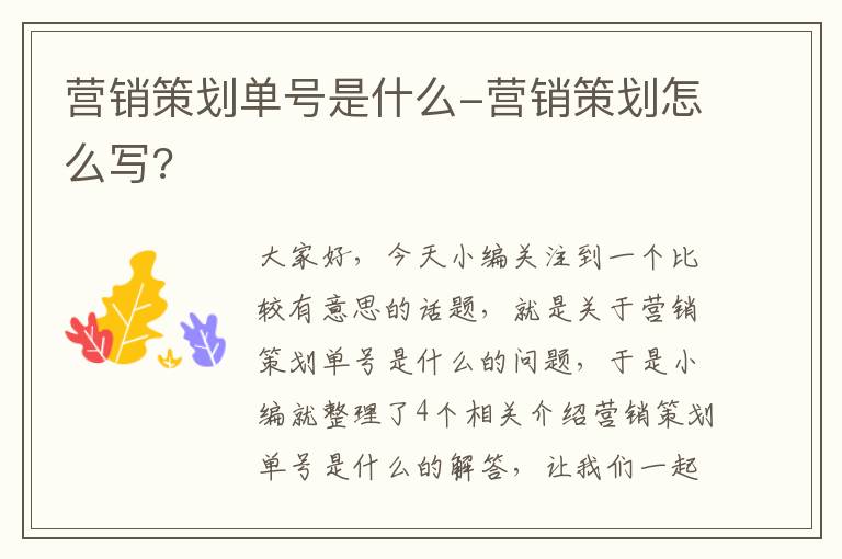 营销策划单号是什么-营销策划怎么写?