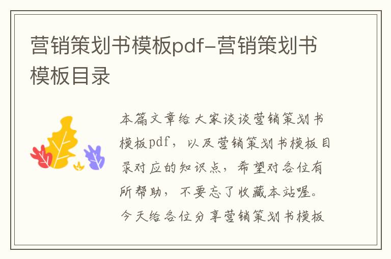 营销策划书模板pdf-营销策划书模板目录