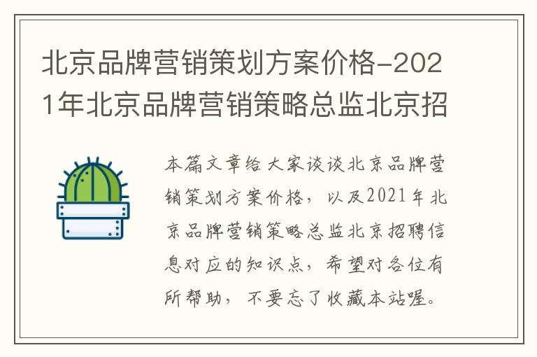 北京品牌营销策划方案价格-2021年北京品牌营销策略总监北京招聘信息