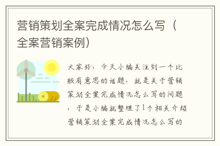 营销策划全案完成情况怎么写（全案营销案例）