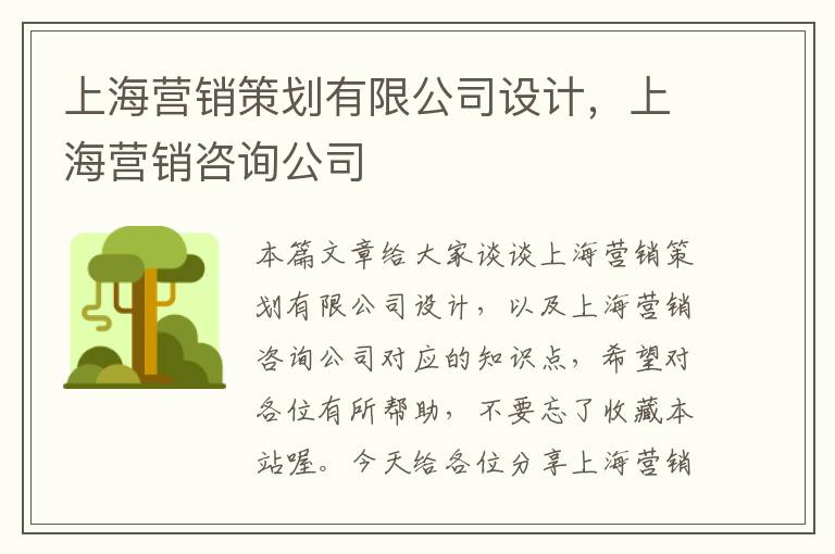 上海营销策划有限公司设计，上海营销咨询公司