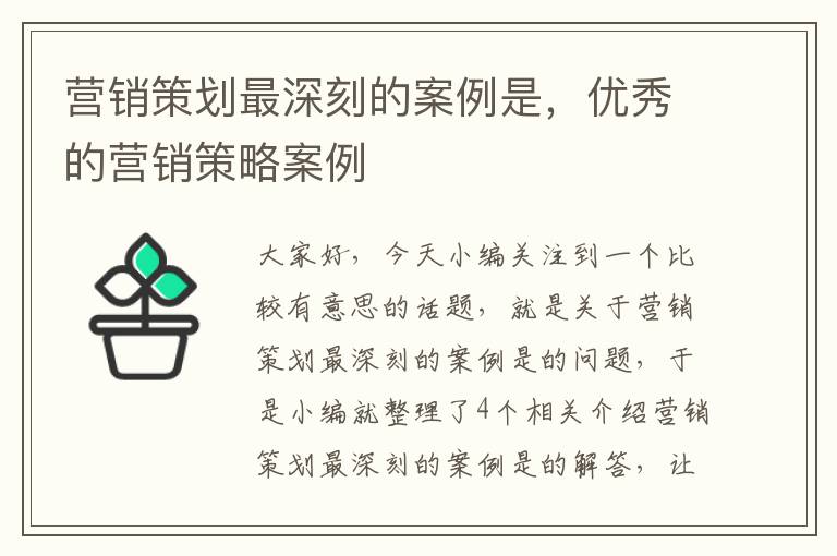 营销策划最深刻的案例是，优秀的营销策略案例