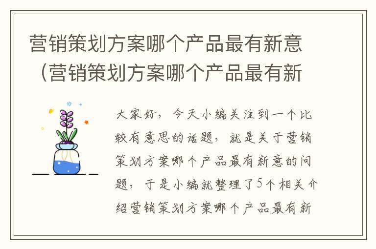 营销策划方案哪个产品最有新意（营销策划方案哪个产品最有新意呢）