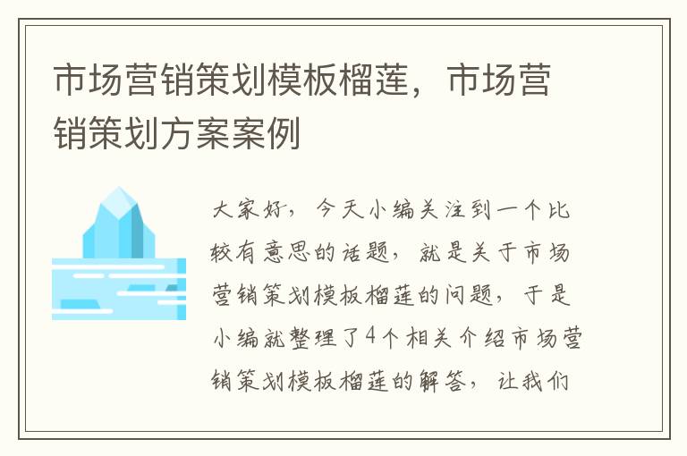 市场营销策划模板榴莲，市场营销策划方案案例