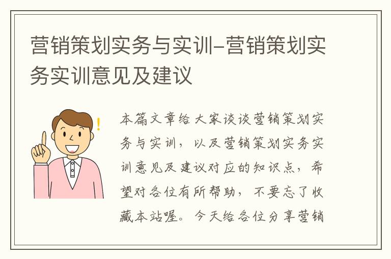 营销策划实务与实训-营销策划实务实训意见及建议