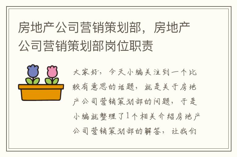 房地产公司营销策划部，房地产公司营销策划部岗位职责