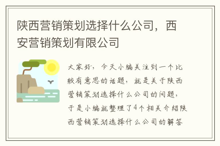 陕西营销策划选择什么公司，西安营销策划有限公司