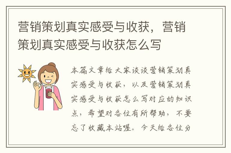 营销策划真实感受与收获，营销策划真实感受与收获怎么写