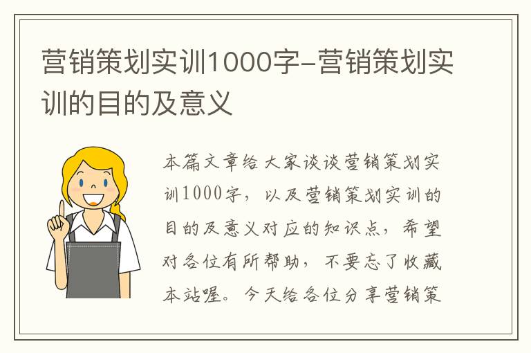 营销策划实训1000字-营销策划实训的目的及意义