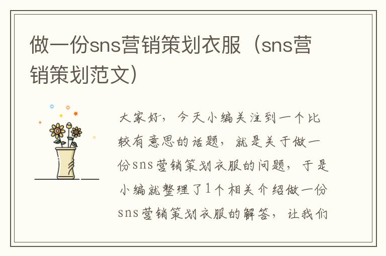 做一份sns营销策划衣服（sns营销策划范文）