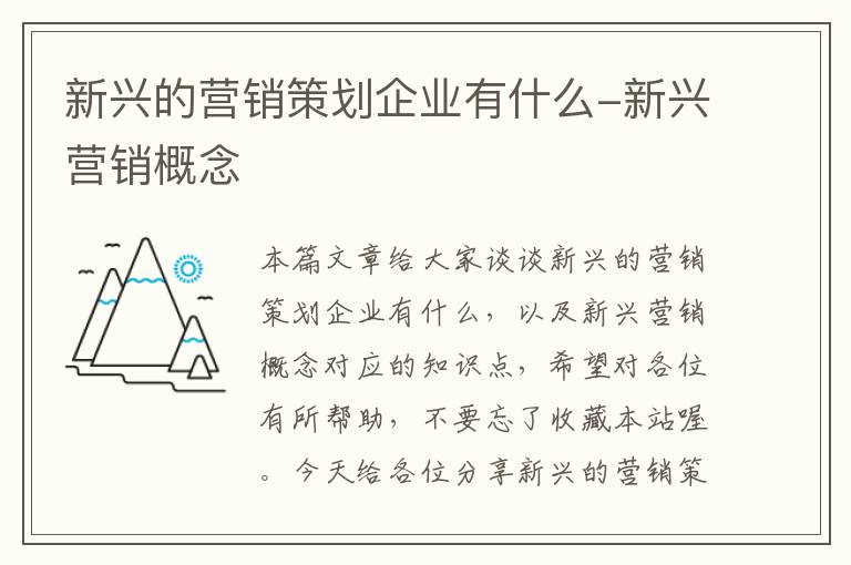 新兴的营销策划企业有什么-新兴营销概念