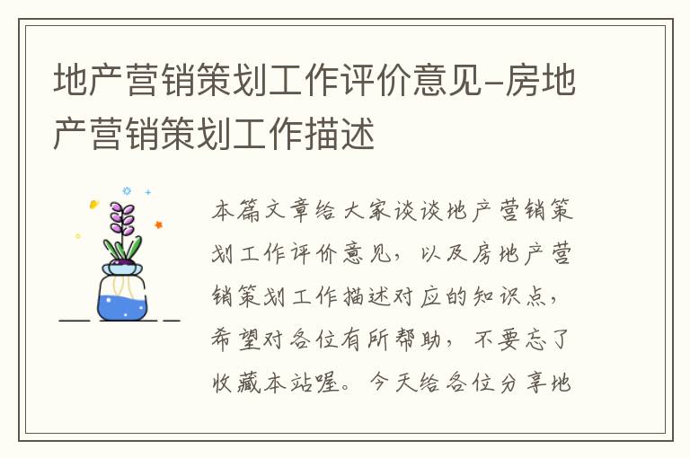 地产营销策划工作评价意见-房地产营销策划工作描述