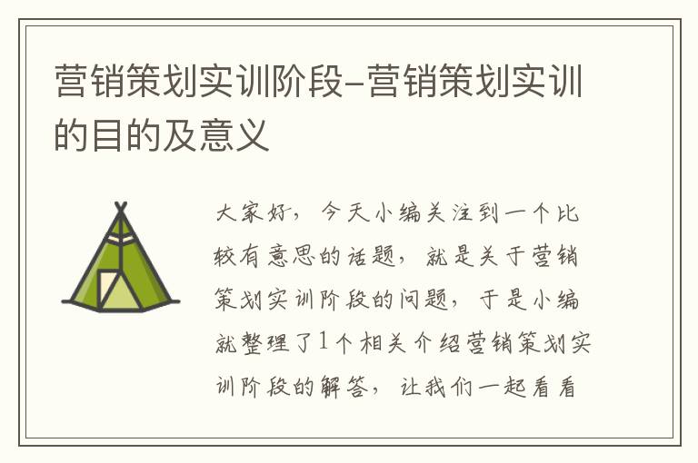 营销策划实训阶段-营销策划实训的目的及意义