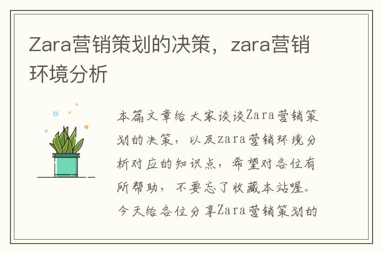 Zara营销策划的决策，zara营销环境分析